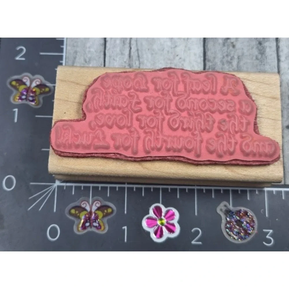 Ann Ticipations Leaf Hope Second Faith Third Love Luck Rubber Stamp Wood #M36